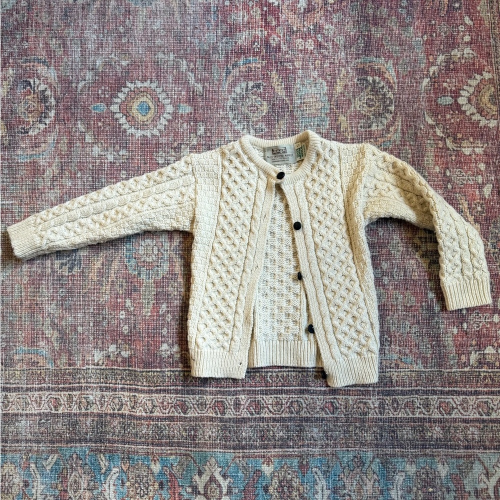 Aran Sweater Market Kids 6-7 Cable Knit 100% Merino Wool Cardigan Sweater